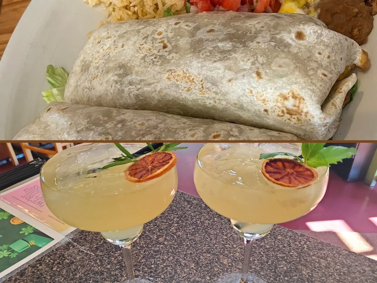 Colorful Mexican dishes on a casual restaurant table.