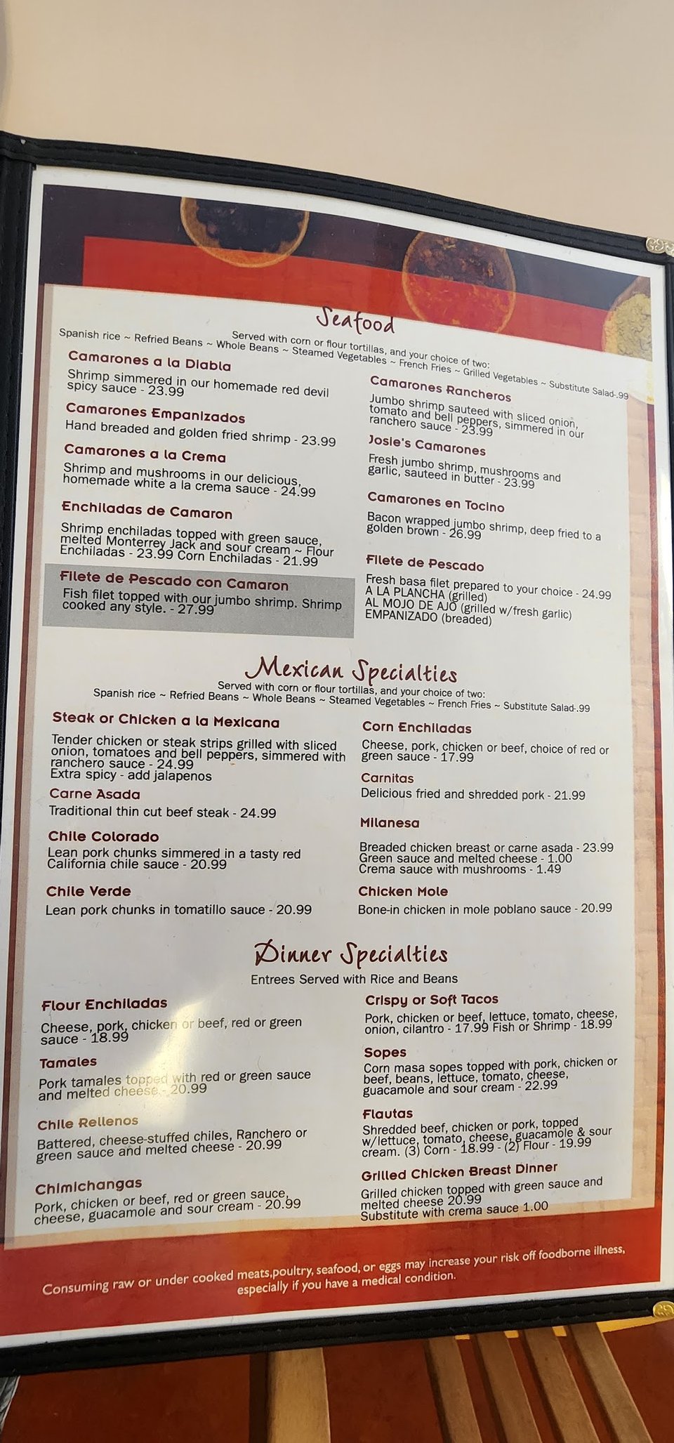 Menu board showing Mexican specialties and lunch specials.